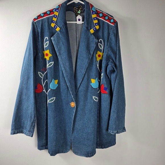 Ivana Denim Beaded Jacket Women's 2X Blue Western Cowboy Boho Festival Coat - Picture 1 of 9
